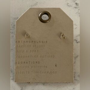 Anthropologie Goldtone Alphabet Earrings with Glass Crystals
